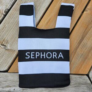 SEPHORA Black & White Stripe Knitted Tote Shopping Bag Limited Edition 8"x13.5"